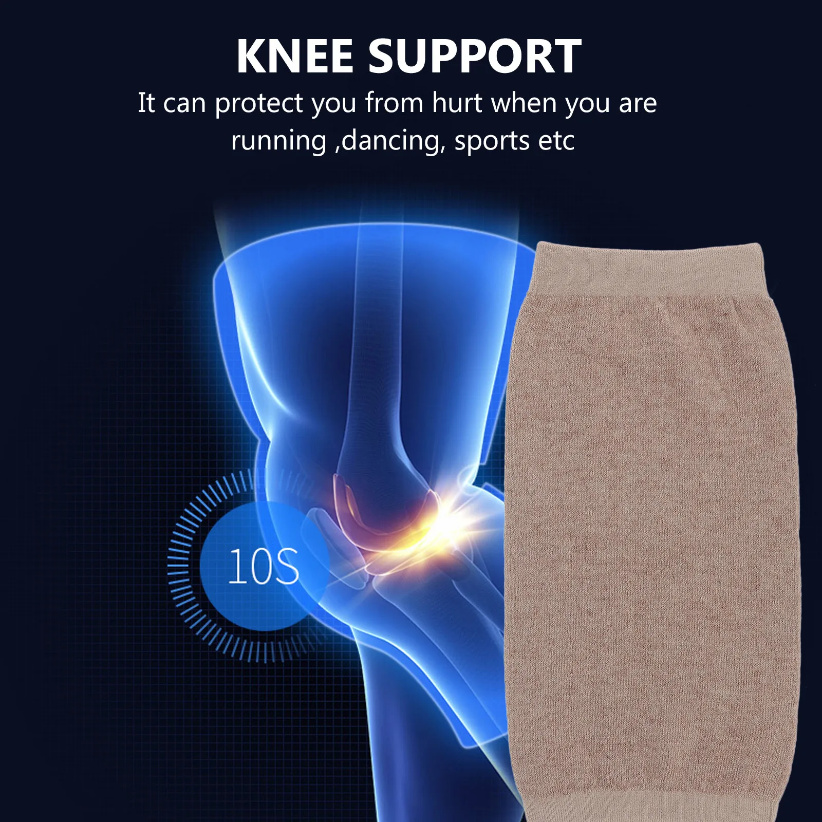 2Pcs Short Knee Support Cashmere Elastic Sleeves Size Tan Warm Protector Sports Knee Support Pad for Running