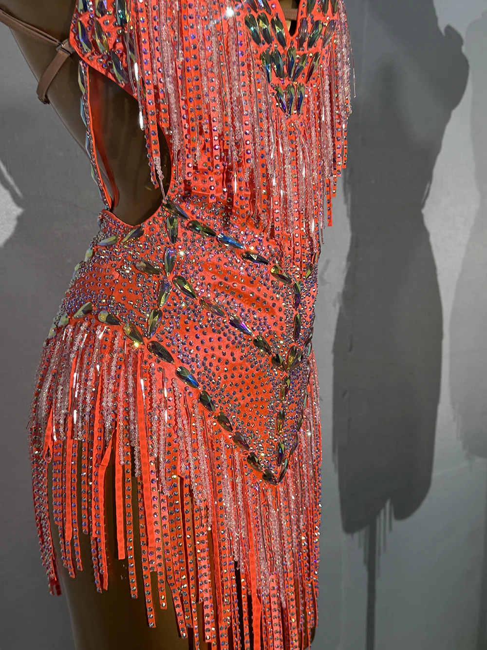 Lateinische Tänzerin Erwachsene Kinder High-End Maßgeschneidertes Super Flash Kleid Samba AB Stone Performance Kleid