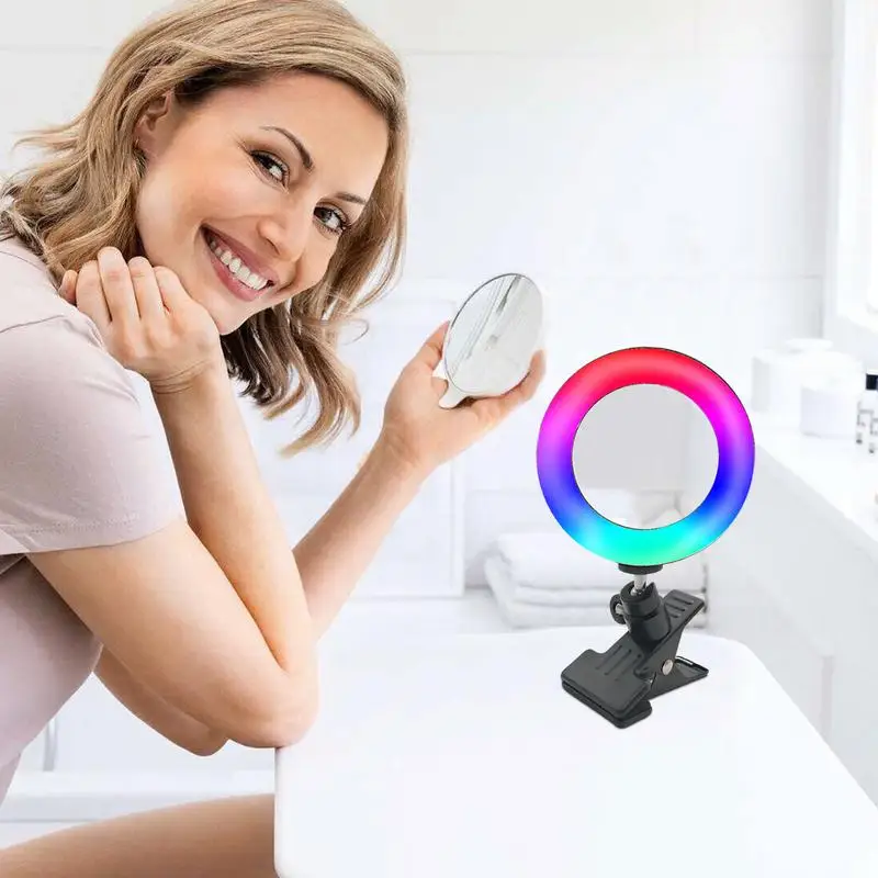 Anillo de luz RGB de 4,5 pulgadas para grabación de Selfie, luz portátil para teléfono y Selfie, luz giratoria para fotografía y Selfie con Clip para teléfono