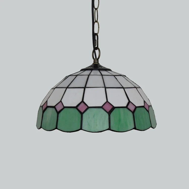 Modern Mediterranean Home Decoration Stained Glass Chandelier Tiffany 12-inch Artistic Green Glass Chandelier