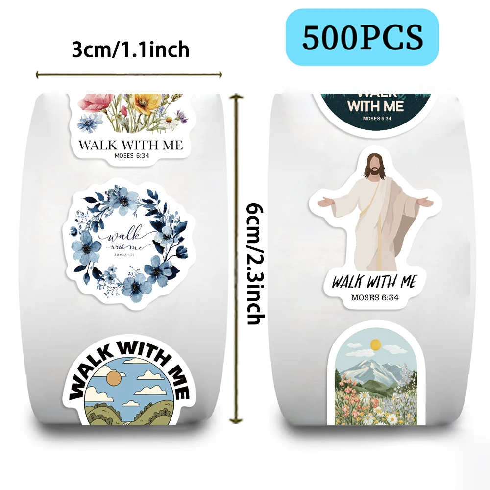 500pcs JESUS Walk with Me Stickers Roll Faith Inspirational Quotes Labels For Scrapbooking Wrapping Envelope Sealing