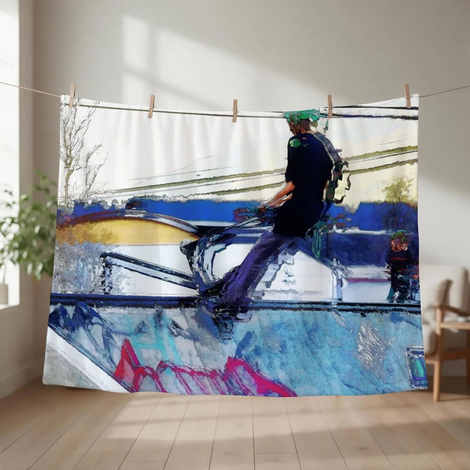 Hanging On-Stunt Scooter Artwork Throw Blanket anime Plaid Picnic Multi-Purpose Blankets