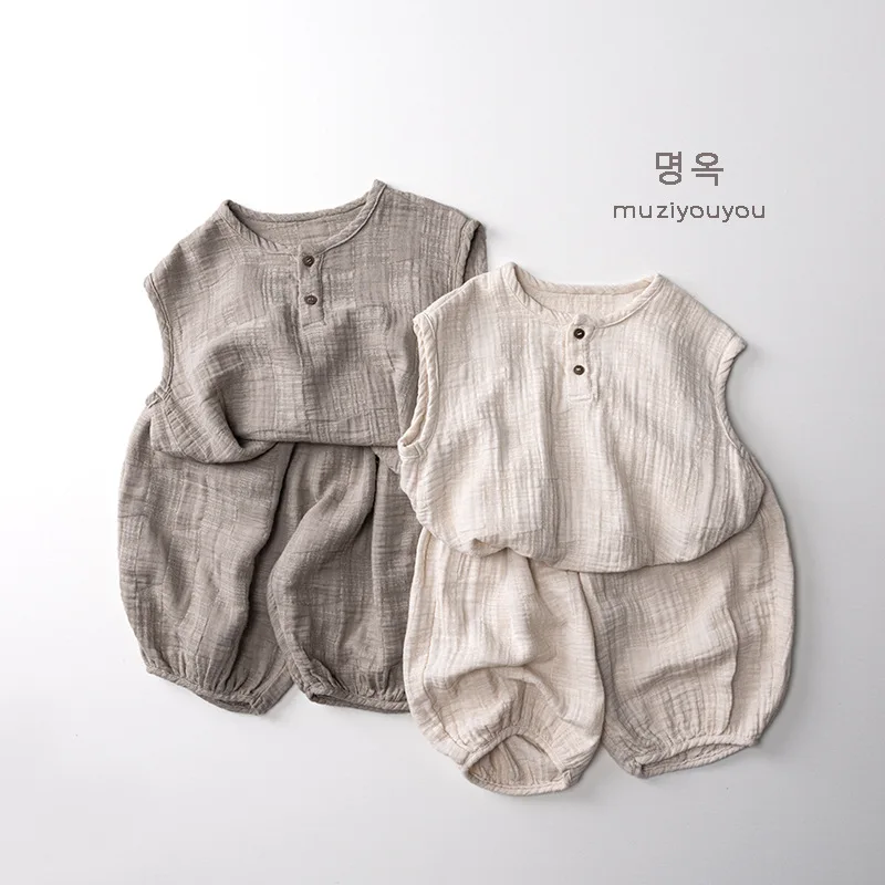 

2025 Summer New Children Sleeveless Vest Cotton Yarn Boys Solid Casual T Shirts Baby Girls Thin Versatile Tops Kids Vest