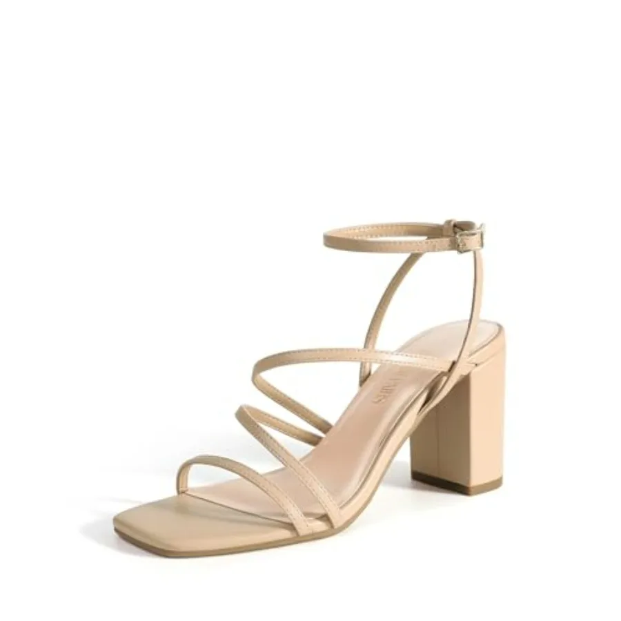 

Women's Heels Chunky Block Strappy Square Open Toe Ankle Buckle Heeled Sandals Wedding Party Dress Shoes Indie