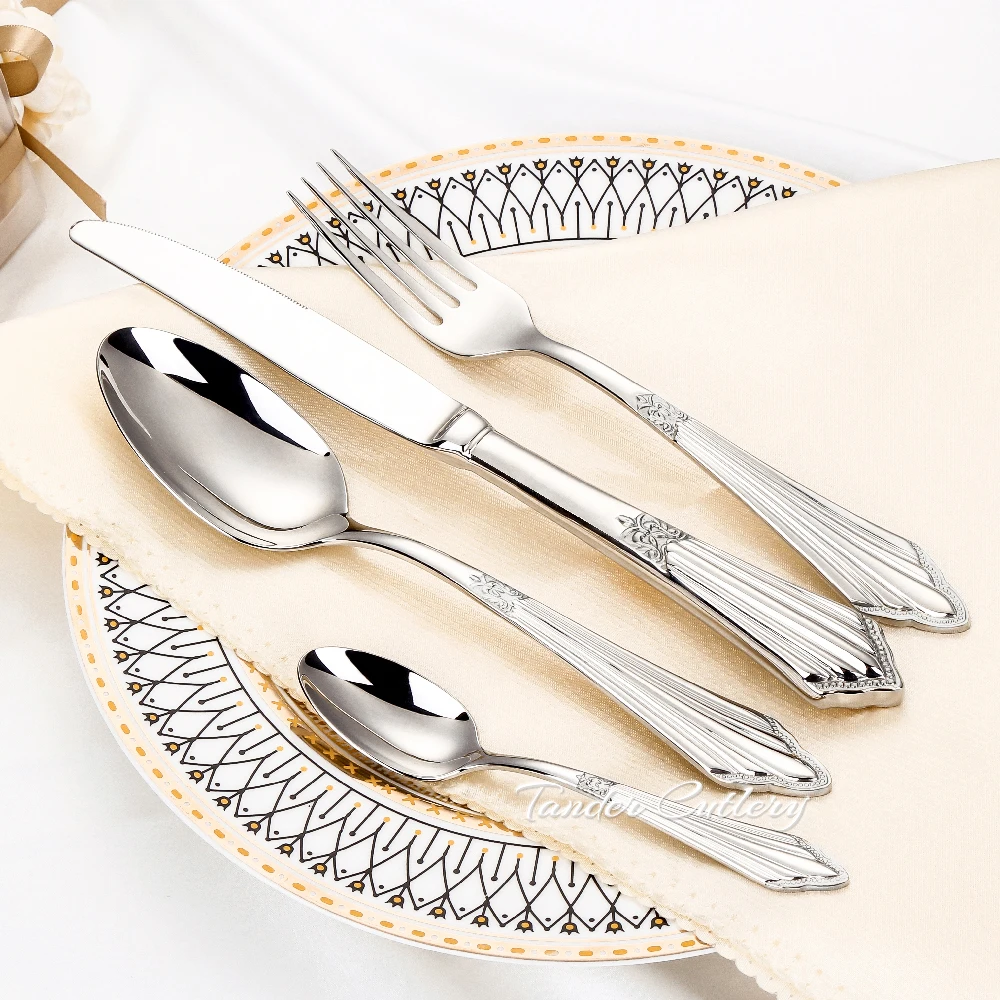 Luxury Cutlery Set Stainless Steel Western Tableware Sliver Dinner Set 6Pcs Gold Plated Knife Spoon Fork Utensils For Kitchen