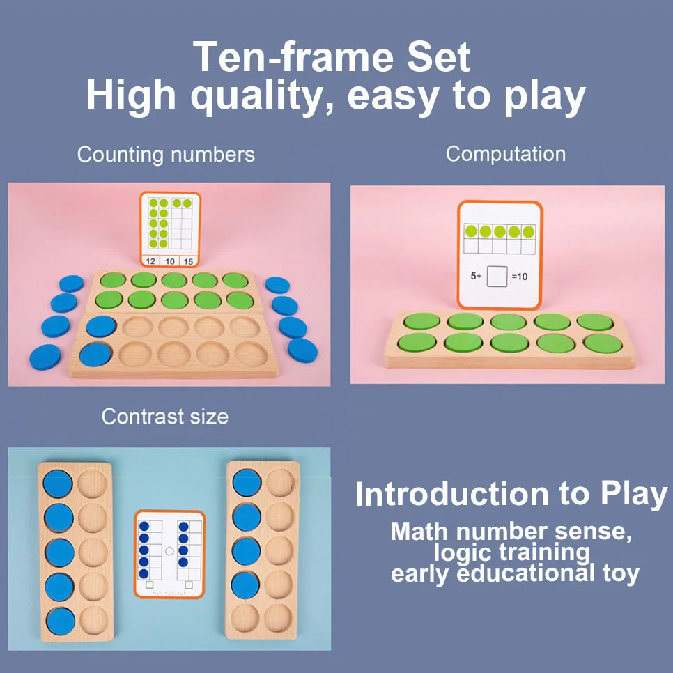 Montessori Ten-Frame Math Toys Preschool Children Number Sense Logical Thinking Count  Kids Early Educational Teaching Aid Game