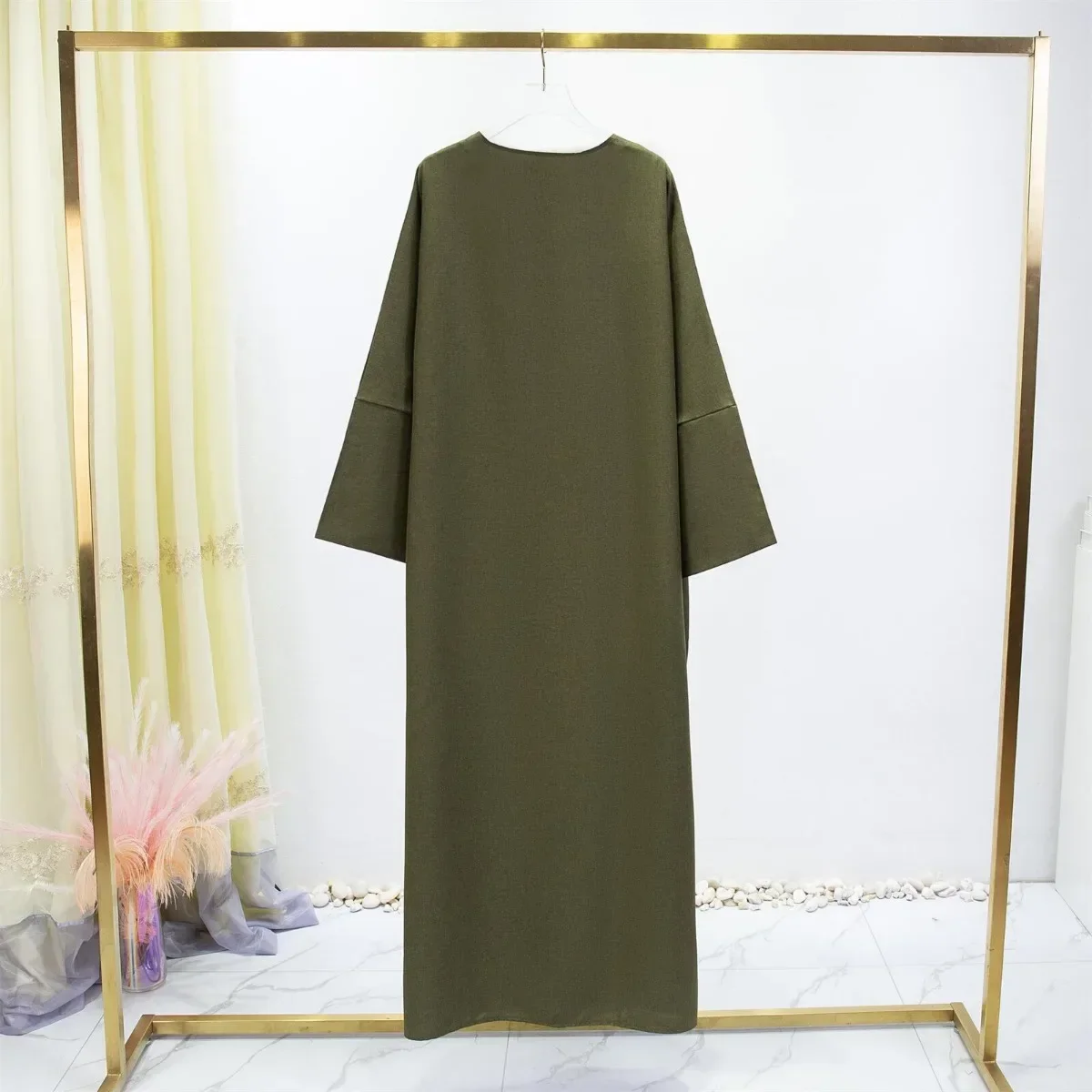 Muslim Open Front Abayas Solid Long Sleeve Maxi Length Dress Women's Clothing Cardigan Abayas Wearout Kaftans Women Jilbabs