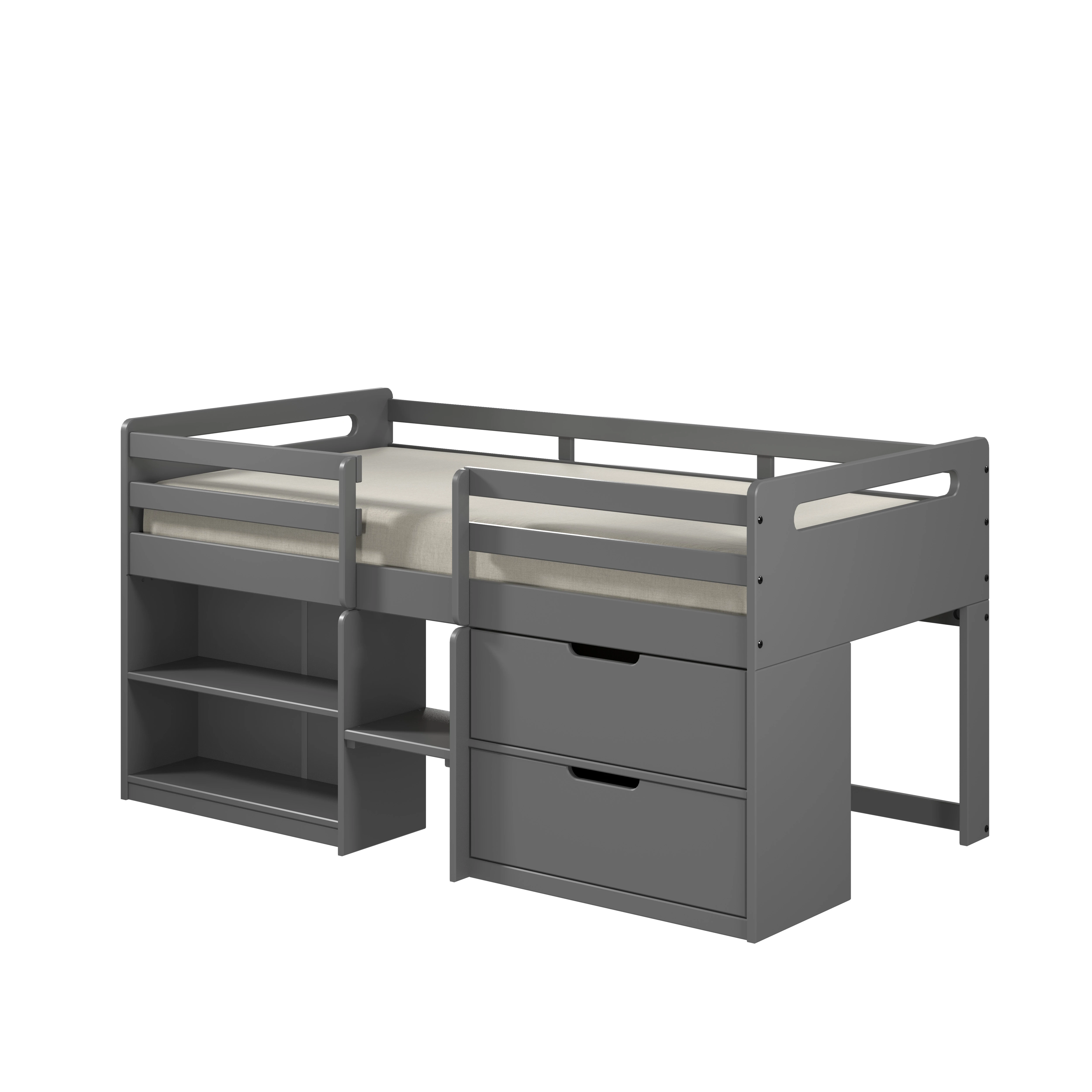 

Functional Twin Loft Bed with Storage in Gray Finish for Children