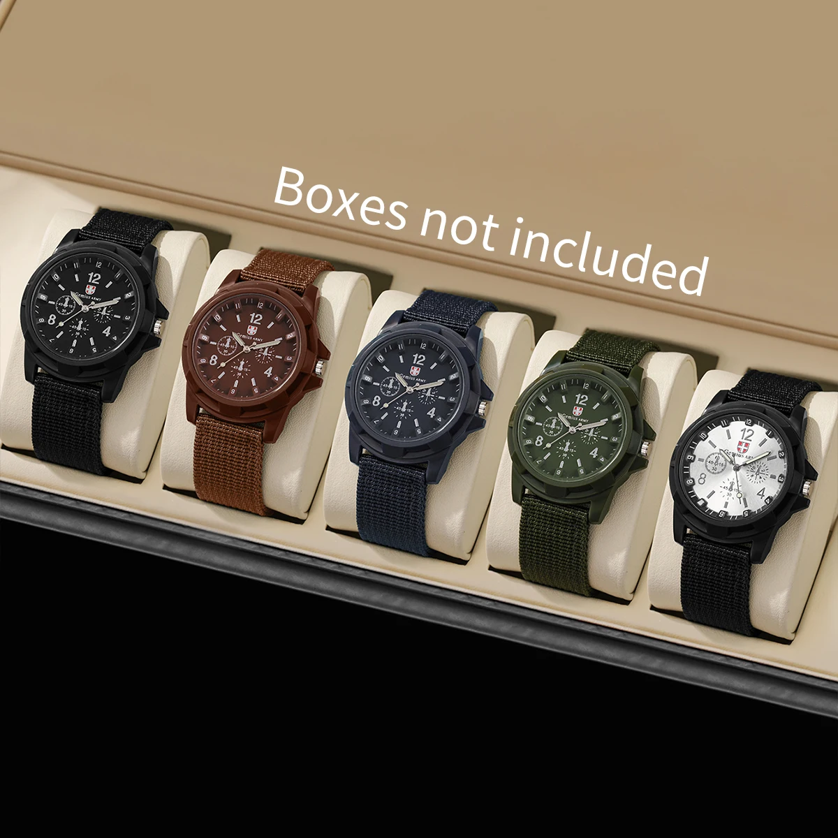 5PCS/Set Men Watches Military Sports Nylon Strap Simple Outdoor Quartz Wristwatch for Man Relogios Masculino（Without Box）