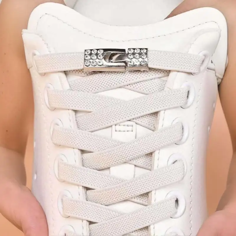 No Tie Shoe Laces with Shiny Diamond Buckle Easy to Install Elastic Shoelaces for Kids Adult Sneakers Daily Use