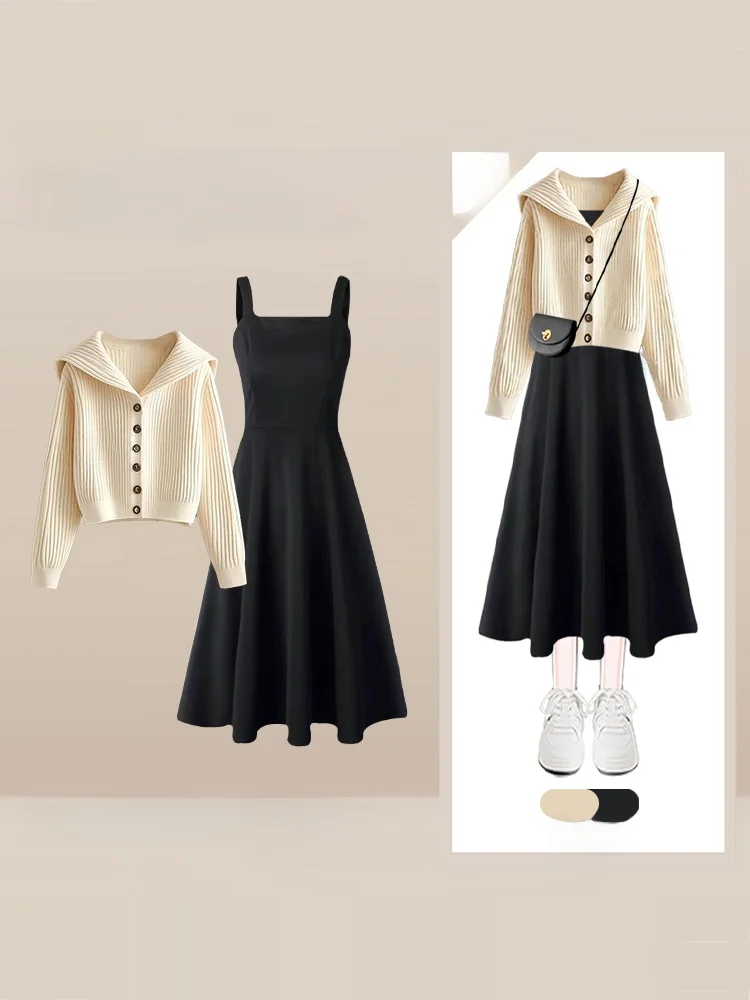 

Стильный вязаный свитер и комплект с юбкой для женщин больших размеров, мягкий и уютный, в корейском стиле, осенне-зимний, модный повседневный наряд, комплект из двух предметов.