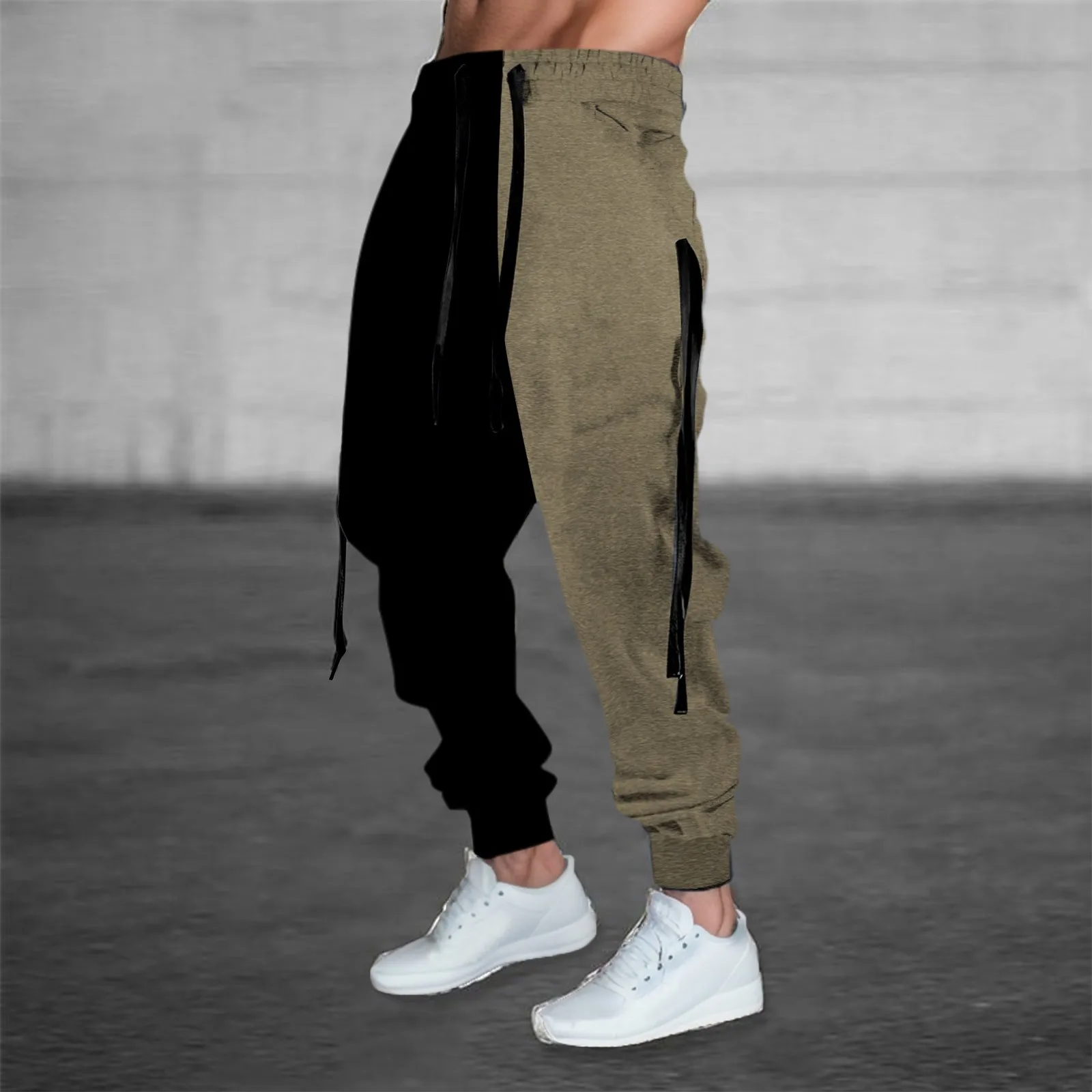 Youth Casual Pants 4 Season Black And White Color Pattern Sweatpants Bandage Hip Hop Trouser Fashion Cargo Male Sportswear