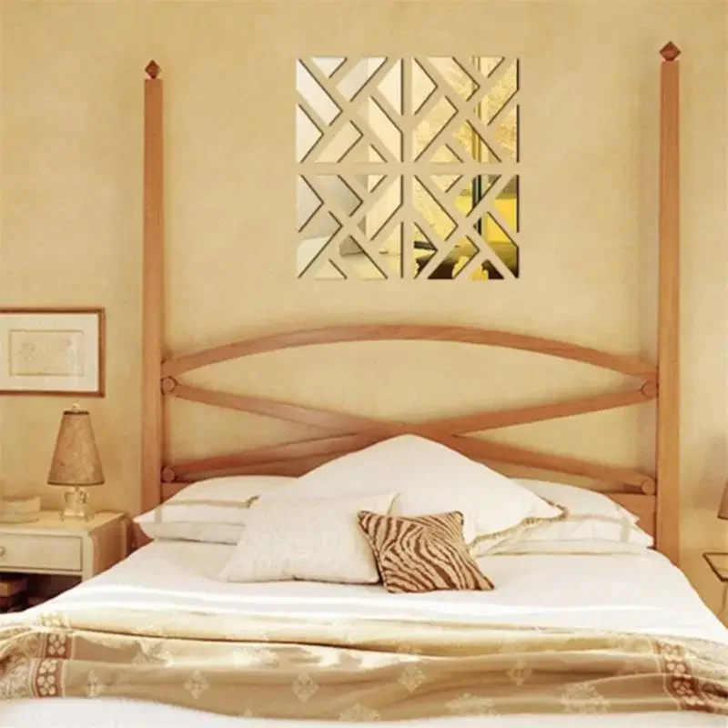 4PCS 3D Mirror Wall Stickers Acrylic Self Adhesive DIY Removable Mirrors Decals Living Room Decal Reflective Geometry Home Decor
