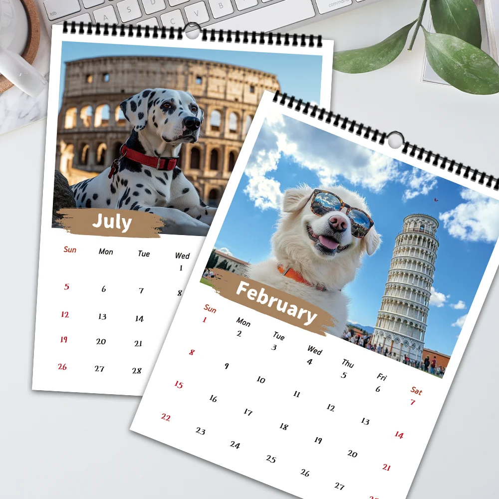 

1pc 2026 Wall Calendar, Dog Travel Theme, 12 Beautiful Designs, Monthly Plans, Perfect Gift for Birthday, Christmas, New Year