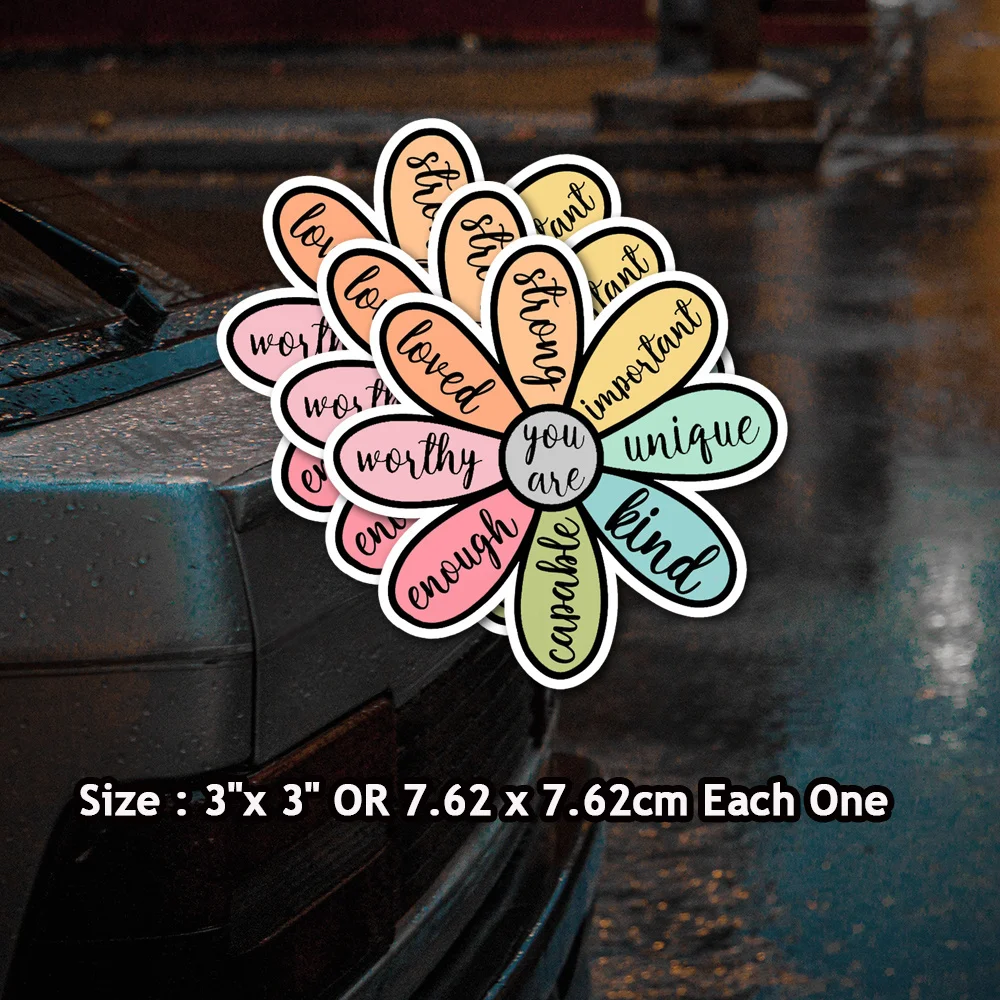 Motivational Flower Sticker, You Are Enough, Worth It, Strong, Motivational Quote Sticker, Matte Finish, Single Use