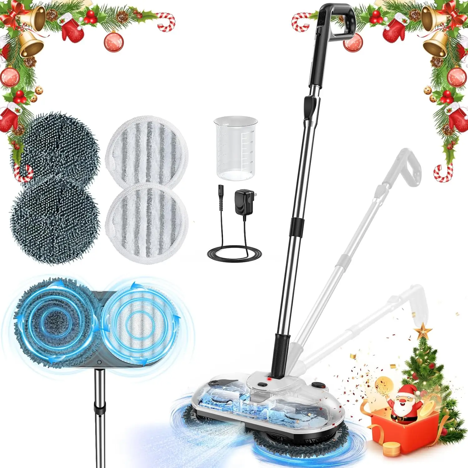 

Cordless Electric Spin Mop with Water Sprayer, Self-Propelled Floor Cleaner for Hardwood & Tile, Adjustable Handle, Long Battery