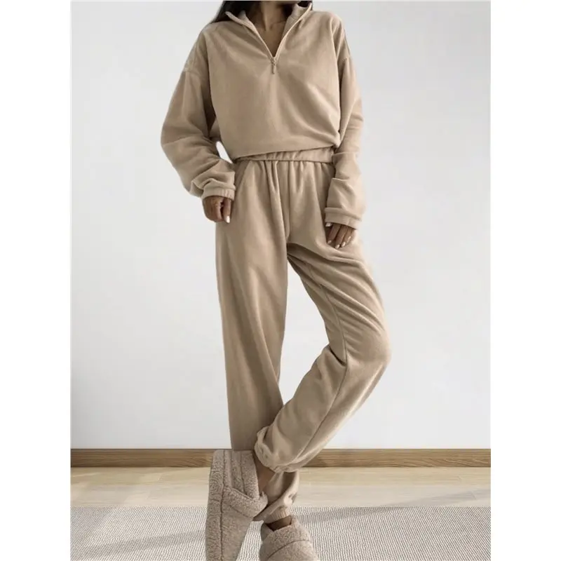CYL-Womens 2 Piece Outfits Lounge Sets Polar-Fleece Half Zip Pullover And Baggy Sweatpants With Pockets