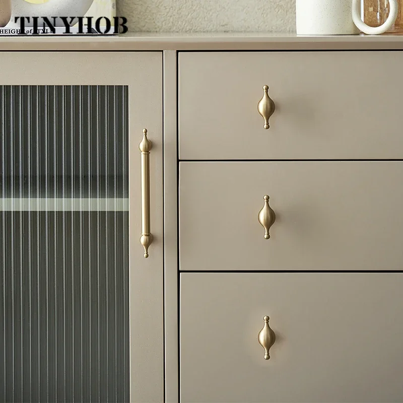 Tinyhob Gold Unique Design Solid Brass Furniture Handles Kitchen Cupboard Door Pulls T bar Cabinet Hardware Drawer
