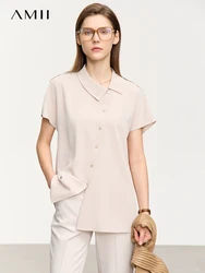 AMII Minimalism Asymmetrical Turndown Collar Loose Chiffon Women Shirts & Blouses Chic 2023 Summer Solid Female Tops 12342565