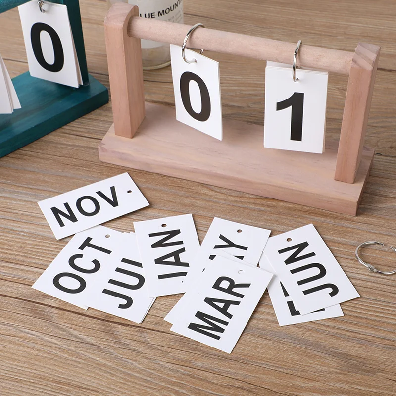 1 قطعة بطاقة فليب سطح المكتب الإبداعية التقويم الدائم ، خشبية الرجعية الفن التقويم مكتب عمل التقويم زخرفة الزخرفية