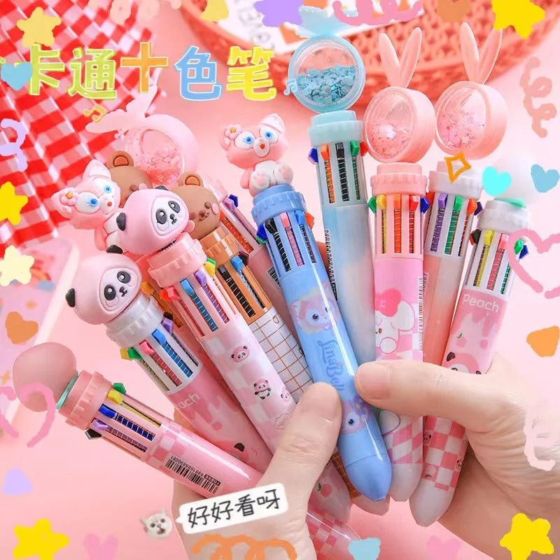 

Kawaii Bear/Rabbit Cartoon Silicone 10 Colors Chunky Ballpoint Pen Cute Multicolor Gel Pens School Office Supply Gift Stationery