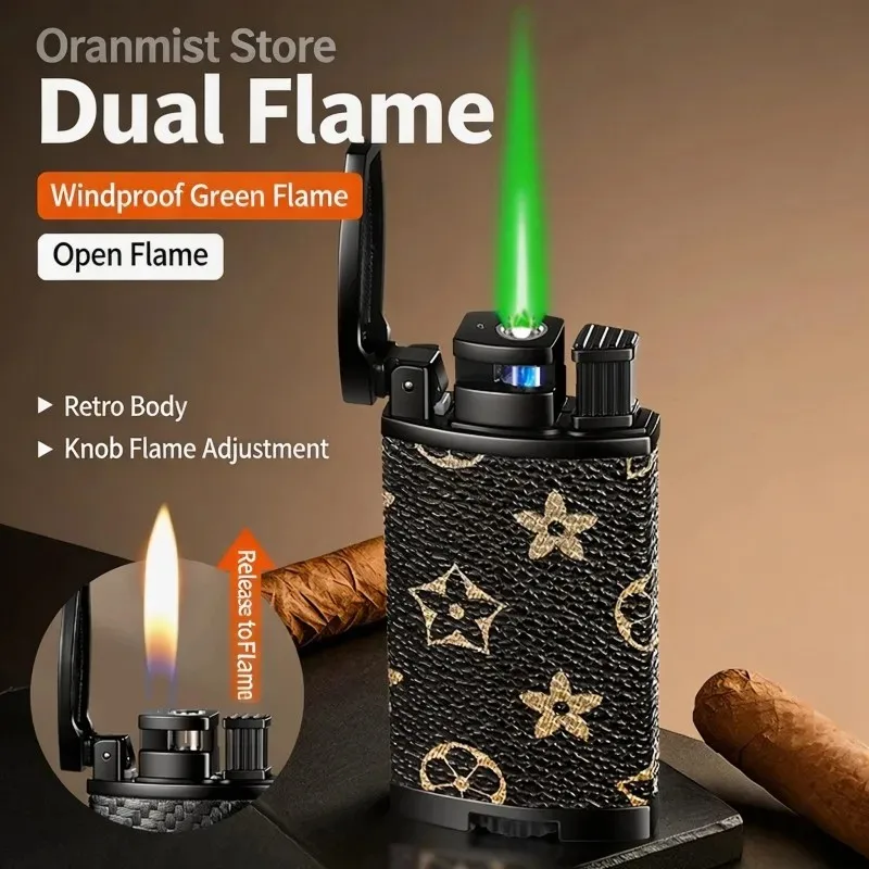 Novel Unique Premium Luxury Metal Refillable Butane Gas Lighter Cool Stylish Switchable Dual Flame Igniter Creative Smoking Acce