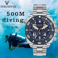 FeelNever Reloj deportivo de cuarzo con movimiento automático, relojes de cristal de zafiro de acero inoxidable, relojes impermeables de 500M para Hombre