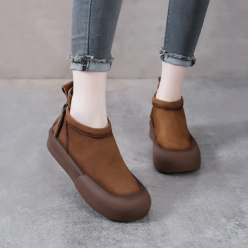 ZXRYXGS 2023 Classic Retro Premium 100% Genuine Leather Vulcanize Shoes Woman Ankle Boots Flat Platform Heightening Shoes Trend