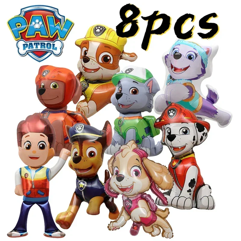 8pcs Paw Patrol Balloons Set Skye Rubble Chase Cartoon Aluminum Foil Balloons Party Decoration Props Toy Anime Birthday Party