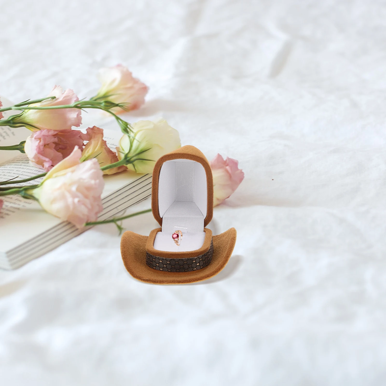 

2pcs Jewelry Box Ring Case Flocking Wedding Ring Holder Compact Travel Storage Boxes for Engagement Anniversary Proposal Gift