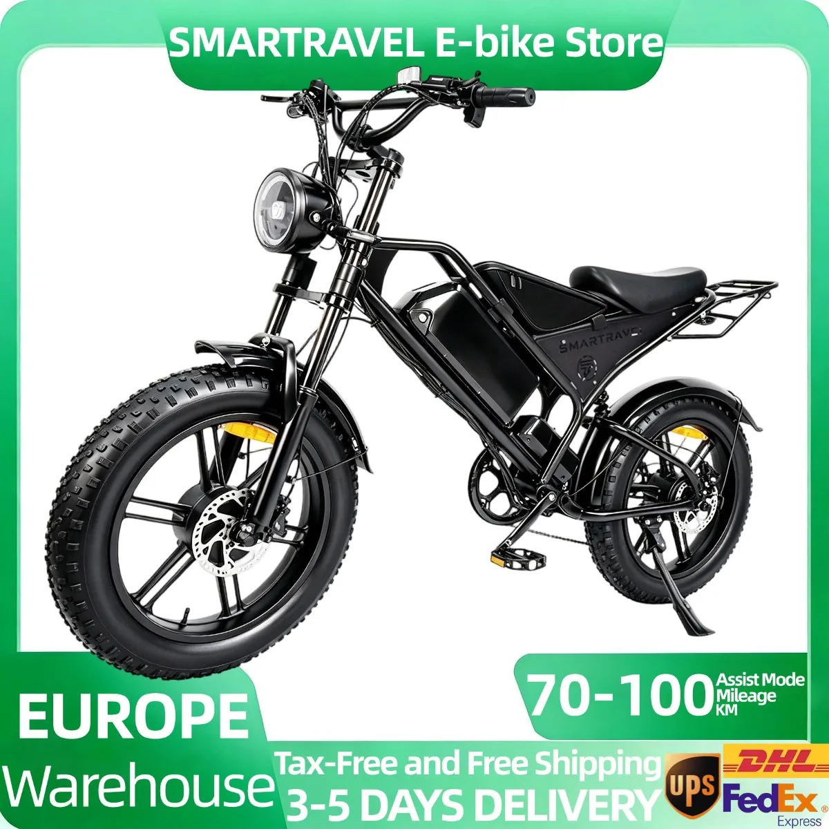 Vélo électrique SMARTRAVEL DK400 MAX 48V 20AH pour adulte, pneus larges 20*4 pouces, 7 vitesses, cadre léger en alliage d'aluminium, assistance à double moteur sans balais, autonomie 70-100 km, vélo électrique au lithium, frein à disque, tout-terrain, neige, sable, plage, vélo électrique