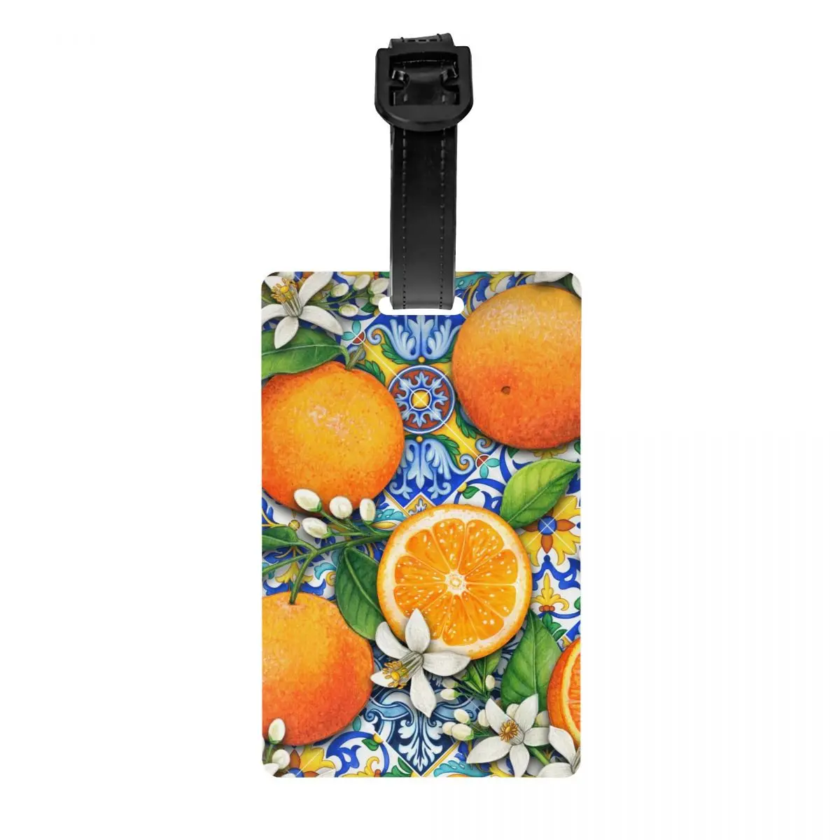 Custom Mediterranean Tiles Oranges Lemons Luggage Tags for Suitcases Fashion Baggage Tags Privacy Cover ID Label