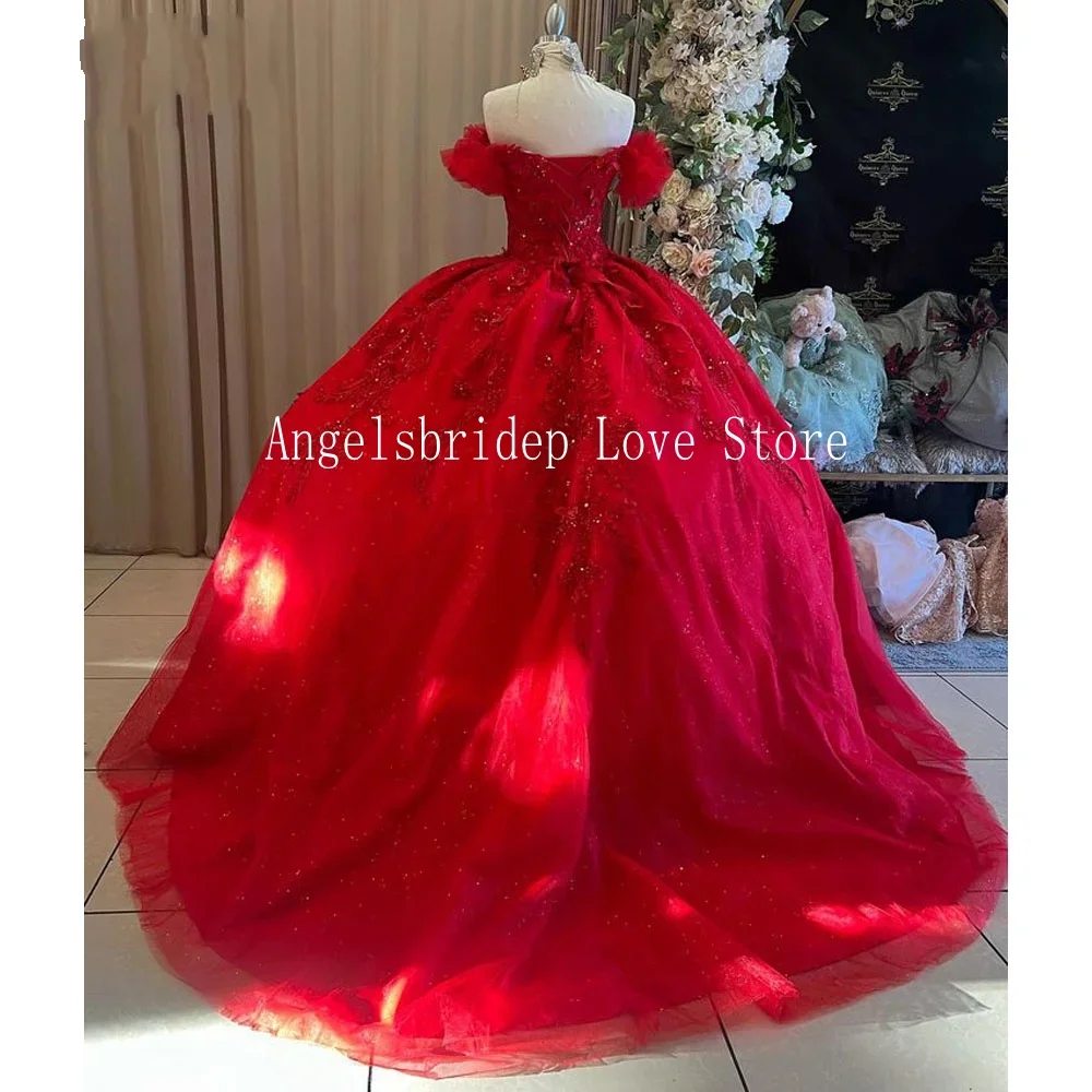 Angelsbridep Glitter Red Ball Gown 15 Year Old Quinceanera Dresses 2024 With Appliques Princess Birthday Party Dress