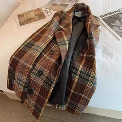 Quilted Checkered Woolen Suit Jacket For Women's 2024 Autumn/Winter New British Thick Warm Oversized Premium Felt Woolen Coat