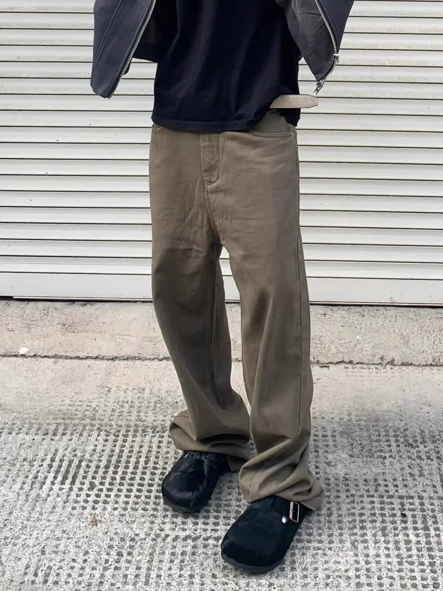 

Retro American Sle Men's Jeans Straight Leg Waed Denim Loose Casual Pants Simple Sle Versatile Youth Trend Autumn Spring