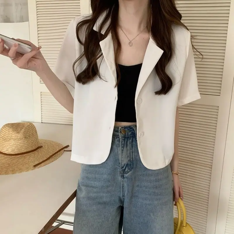 Chic Korean Style Women's Fashion Short Small Suit Thin Pure Linen Material Winter Collection Ladies' Premium Western Wear