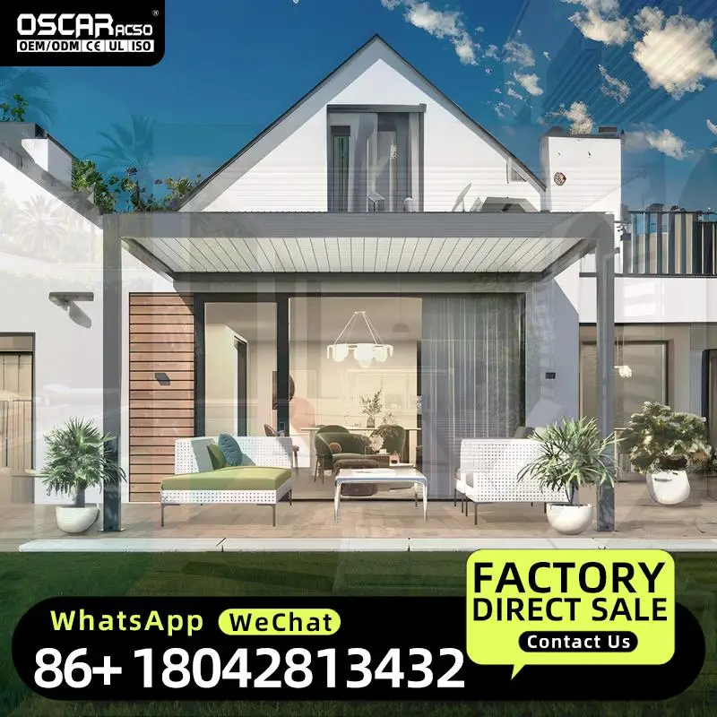7x7m Aluminium Louvered Roof Outdoor Shading Canopy with Rain Sensor Steel Greenhouse for Garden Patio Backyard Pergola