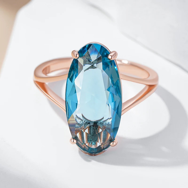 Kinel Hot Blue Big Oval Wedding Rings Trend 585 Rose Gold Color With Natural Zircon High Quality Daily Fine Jewelry For Women