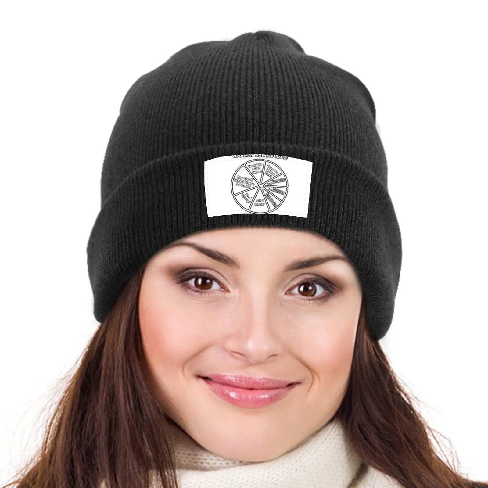 Once In A Lifetime - You May Ask Yourself Pie Chart B&W Knitted Cap Wild Ball Hat Golf Wear funny hat Golf Women Men's