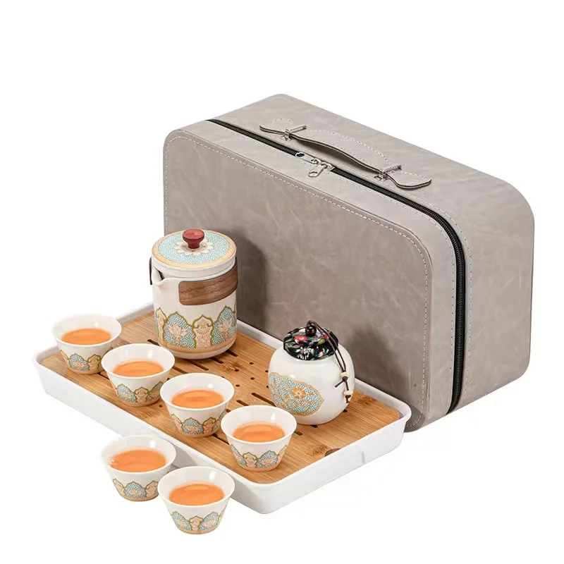 

Travel tea set with tray Outdoor portable express brewing teapot company corporate tea set with gifts