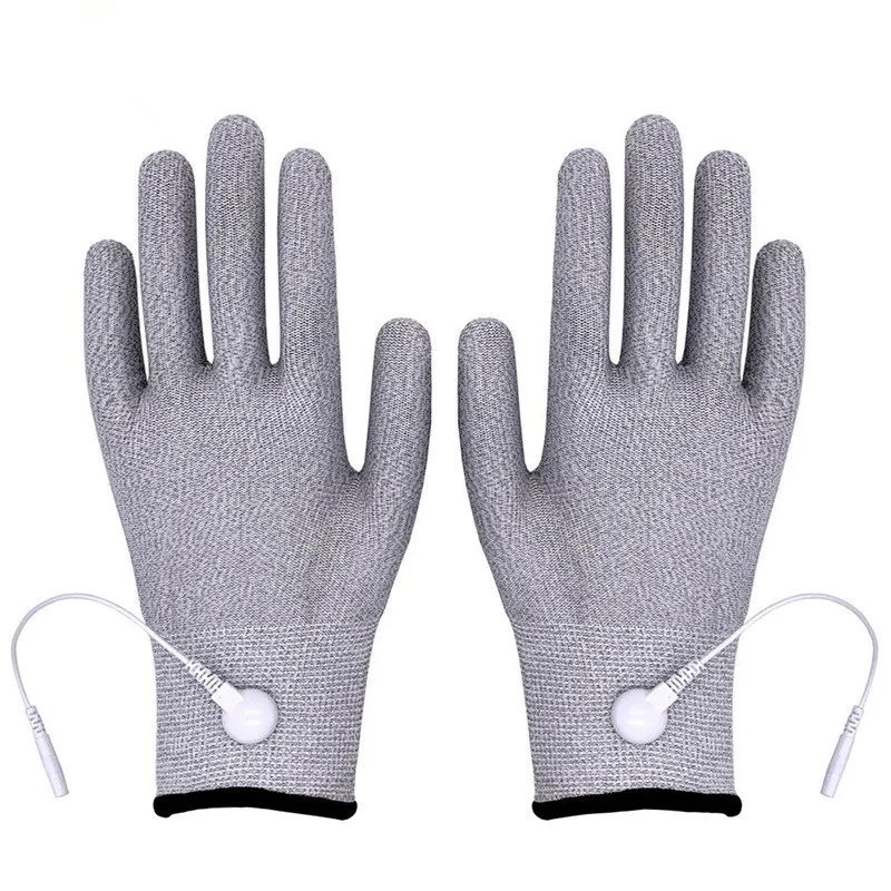 

One Pair Massage Conductive Fiber Electrode Gloves With Adapter Cables For TENS/EMS Machines