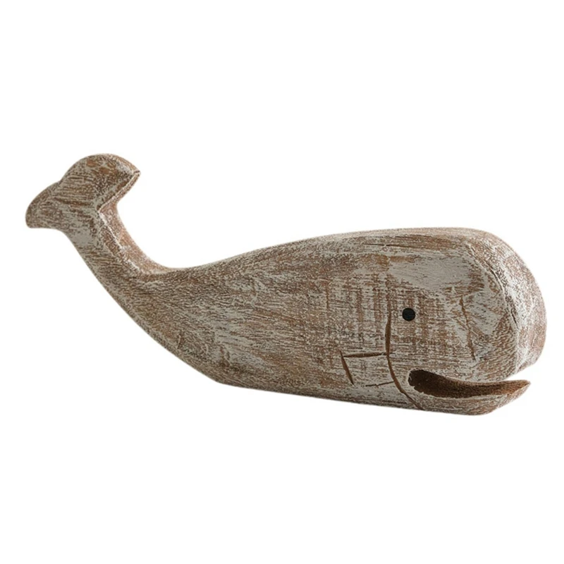 Wooden Whale Sculpture Nautical Decoration Housewarming Gift Desk Statue Entrance Office Wooden Animal Statue