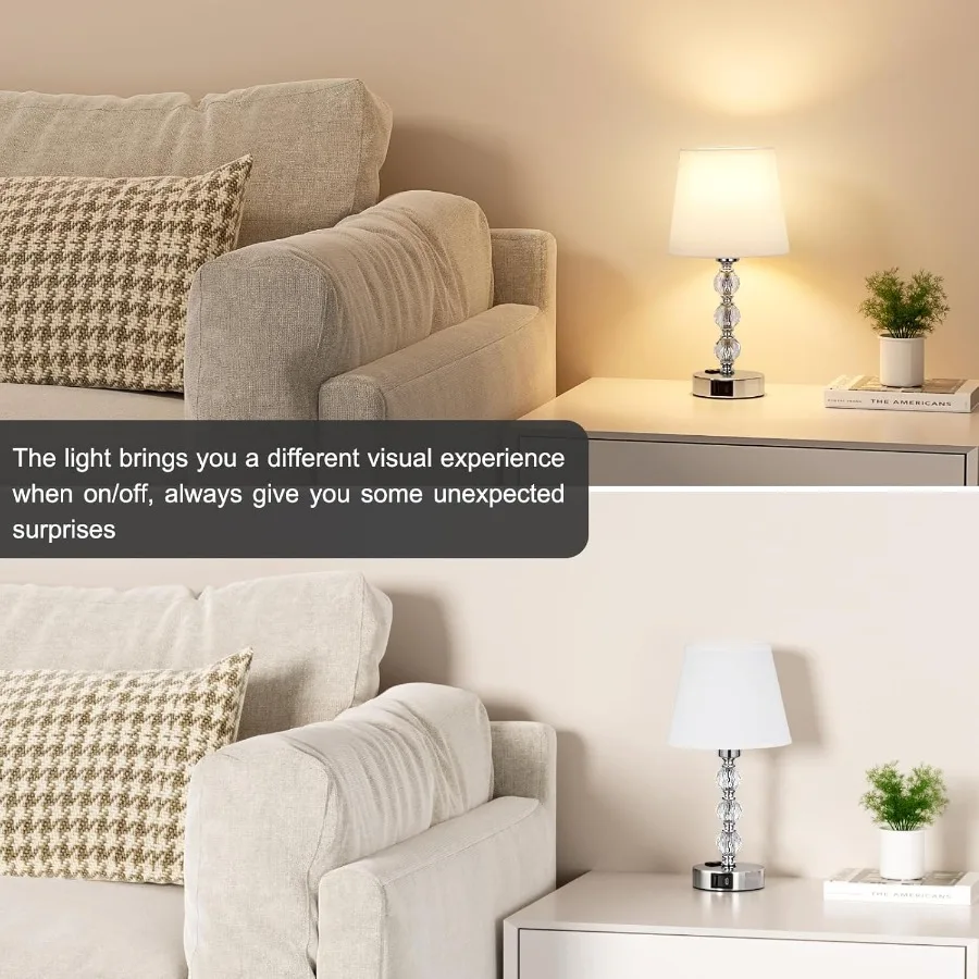 Crystal Table Lamp Set of 2 for Bedroom/Living Room 14.6in White