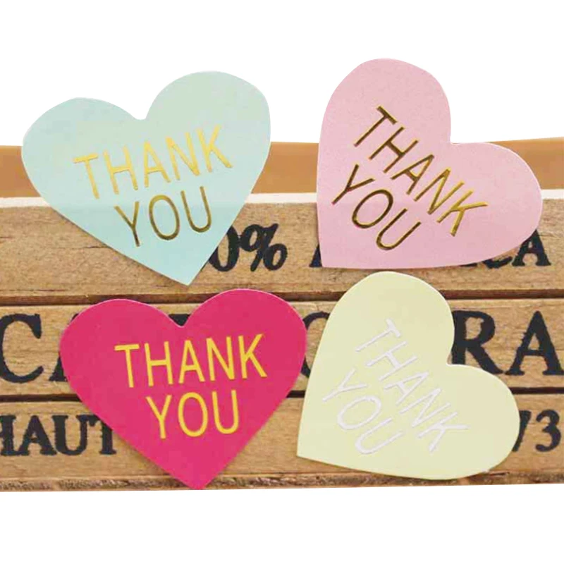 100pcs/lot Thank You handmade Heart Design bronzing seal multiple colour DIY Multifunction Seal Sticker Gift Packaging Label