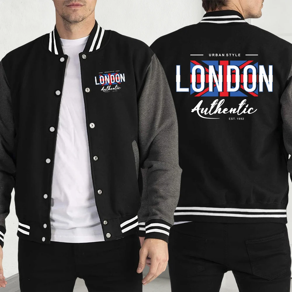 London Urban Style Print Baseball Jersey Men Autumn Clothes Pullover Streetwear Multicolor Casual Jackets Fashion Hip Hop Coat