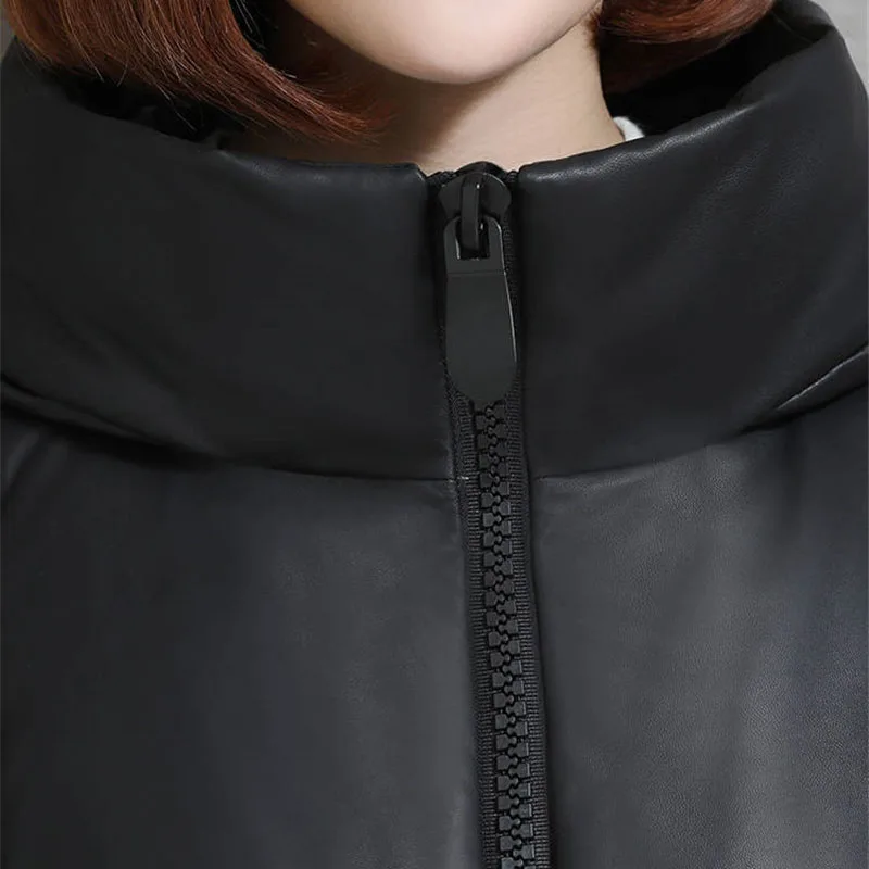 Veste rembourrée en cuir PU pour femme d'âge moyen, nouvelle mode d'hiver, épaisse, en coton, grande taille, manteau en cuir PU, XQ22