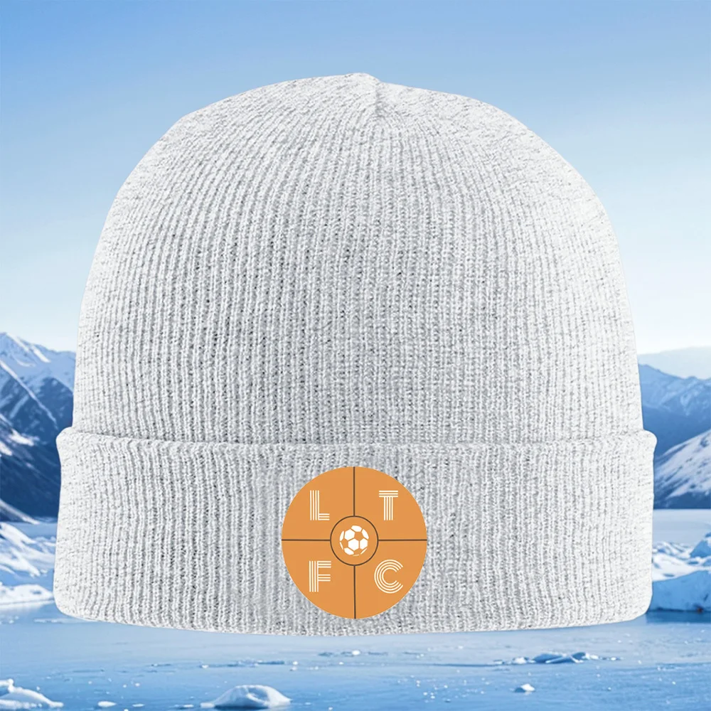 Emblema de fútbol con letras, diseño de círculo naranja, gorro de punto Unisex para hombres y mujeres, gorro, Jersey, gorro térm