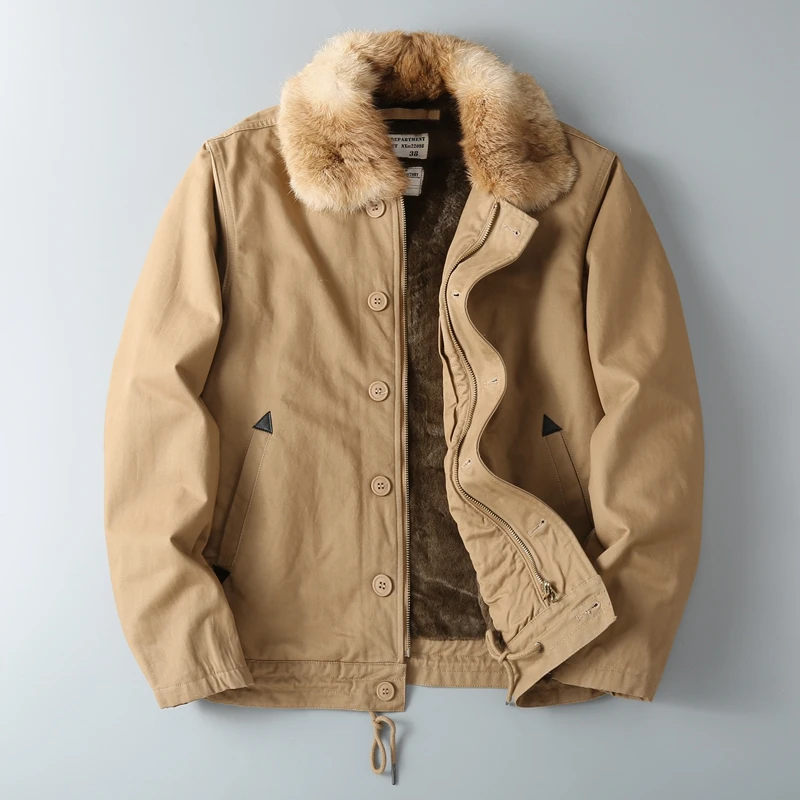 

Thiened Woolen Fce Jaet, мужская осенне-зимняя новинка, винтажное американское пальто с воротником из кроличьего меха, хлопковая одежда