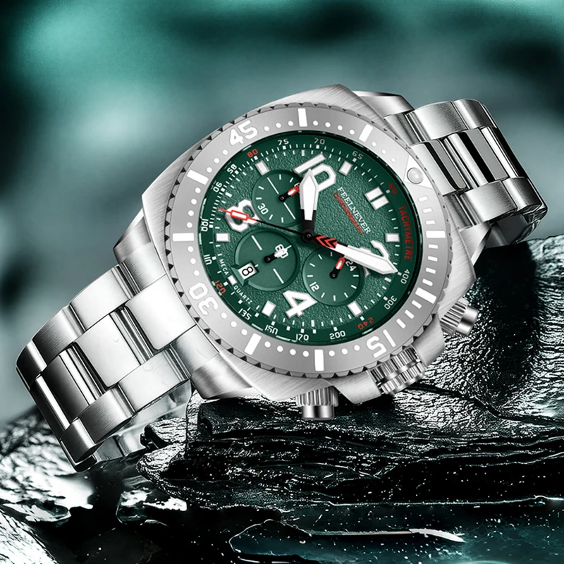 FEELNEVER Fashion Sapphire Watch For Men Casual Business Watch Men Waterproof 316L Stainless Steel Big Dial Quartz Mens Watches