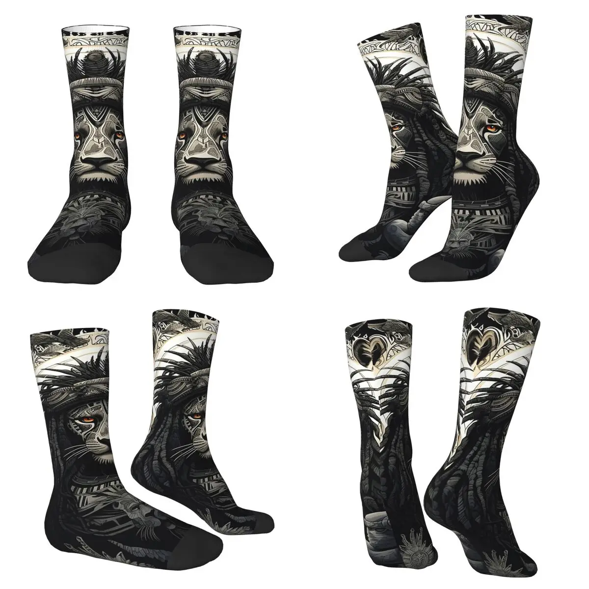 

Dark Style Lion Print Socks Harajuku Super Soft Stockings All Season Long Socks for Unisex Valentine's Day Gifts